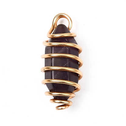 Natural Amethyst Pointed Pendants, with Real 18K Gold Plated Brass Findings, Bullet