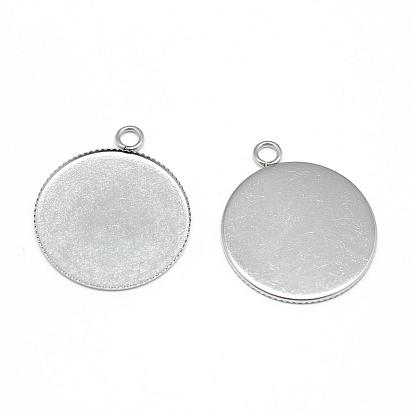 304 Stainless Steel Pendant Cabochon Settings, Serrated Edge Bezel Cups, Flat Round