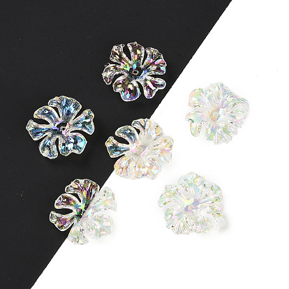 UV Plating Acrylic Beads Caps, Iridescent, Flower