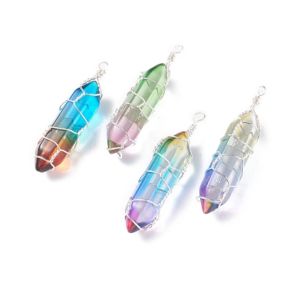 Pendentifs en verre, avec perles de verre à double pointe et fil de cuivre pour bijoux, balle