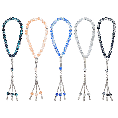 5pcs 5 bracelets à breloques en alliage de couleurs, bracelets extensibles en perles de verre rondes pour femmes