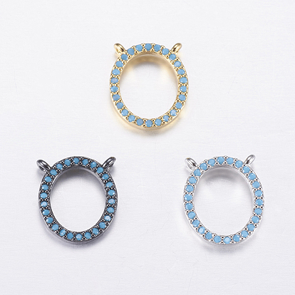 Brass Micro Pave Cubic Zirconia Charms, Oval