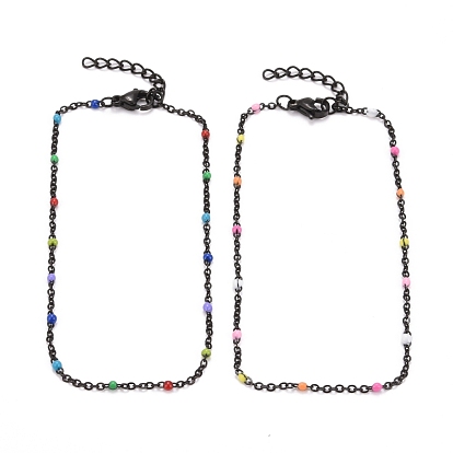 Ion Plating(IP) 304 Stainless Steel Cable Chain Necklaces, with Enamel and Lobster Claw Clasps