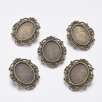 Alloy Rhinestone Pendant Cabochon Settings, Cadmium Free & Lead Free, DIY Findings for Jewelry Making, Oval, 31x37x3mm, Hole: 3x6mm, Tray: 17x24mm