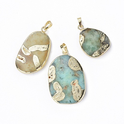 Natural Chrysoprase Pendants, with Golden Tone Brass Findings, Oval