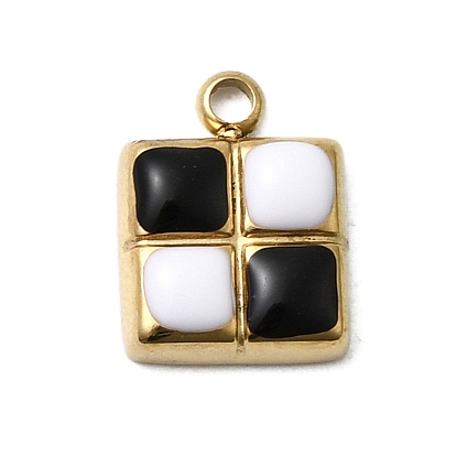 304 прелести нержавеющей стали, квадратных амулеты, с эмалью, ионное покрытие (ip)