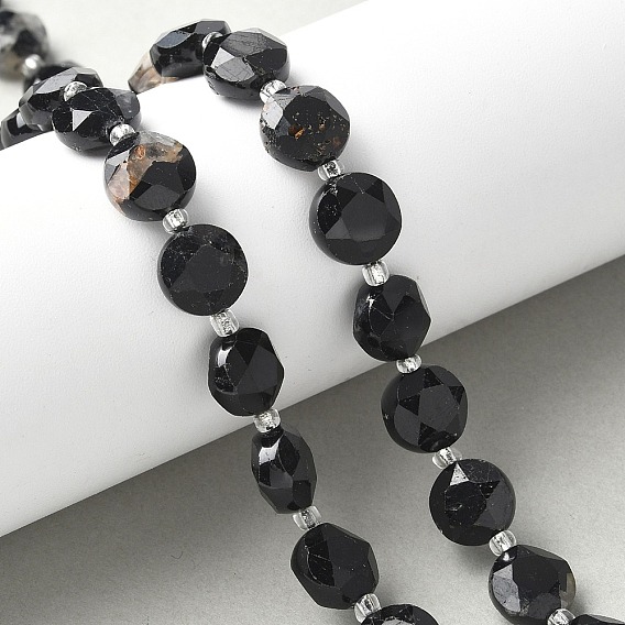 Натуральный турмалин бисер нитей, граненый шестиугольный разрез, плоско-круглые, с бисером