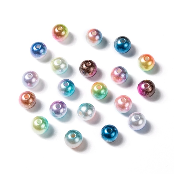 Perles en plastique imitation perles arc-en-abs, perles de sirène gradient, ronde