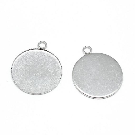 304 Stainless Steel Pendant Cabochon Settings, Serrated Edge Bezel Cups, Flat Round