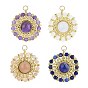 4Pcs 4 Styles Handmade Japanese Seed Beads Pendants, Braided Natural Mixed Gemstone Flower Charm, Faceted