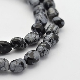 Flocon de neige naturelle rangées de perles en obsidienne, pierre tombée, 5~7mm, Trou: 5~7mm, environ 1 pouce