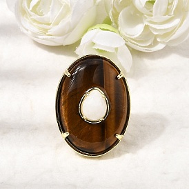 Кольца-манжеты из натурального тигрового глаза и лунного камня, овальные, стойки покрытие, золотые