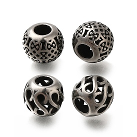 304 Stainless Steel European Beads, Large Hole Beads, Round