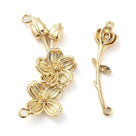Rack Plating Brass Connector Charms, Flower Links, Long-Lasting Plated, Cadmium Free & Lead Free