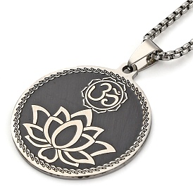 Тема йоги 201 плоские круглые ожерелья из нержавеющей стали с подвесками в виде лотоса и луны, ожерелья-цепочки для женщин
