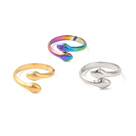 Ion Plating(IP) 304 Stainless Steel Cuff Rings, Snake Open Finger Rings for Women Men