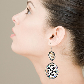 Boucles d'oreilles en cuir imprimé léopard, pierre naturelle irrégulière, bijoux vintage
