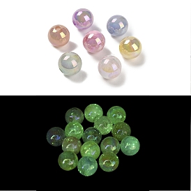 Round UV Plating Luminous Rainbow Iridescent Acrylic Beads, Glitter Beads, Glow in the Dark