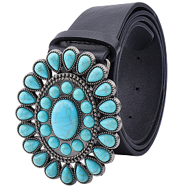 1Ремни из черной искусственной кожи с застежками из литого акрила, имитирующими бирюзовые цветы, для женщин