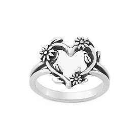 Alloy Hollow Rings, Heart with Flower