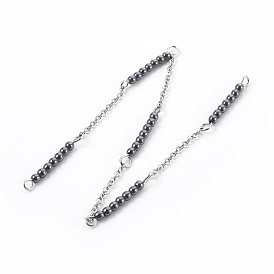 Non-Magnetic Synthetic Hematite Beads Handmade Chains, Unwelded, with 304 Stainless Steel Cable Chains and Eye Pin