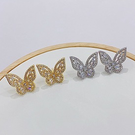 Minimalist Fashion Butterfly Earrings with Zirconia Stones in 18K Gold