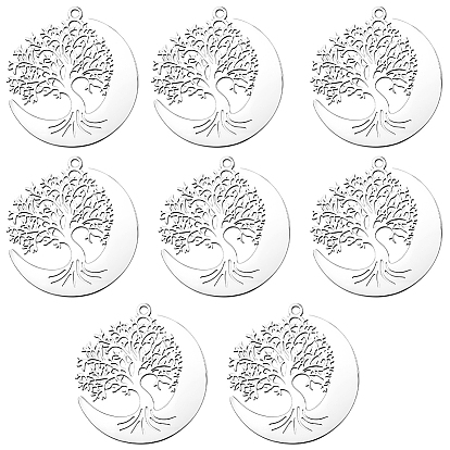 8 шт. 304 подвески из нержавеющей стали, Луна с оберегом «Древо жизни», лазерная резка