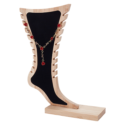 1подставка для хранения украшений из бамбука в форме ступни, органайзер для ювелирных изделий с бархатным ковриком для браслетов на ногу