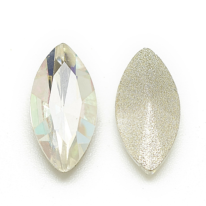 DIY Pointed Back K9 Glass Rhinestone Cabochons, Random Color Back Plated, Faceted, Horse Eye