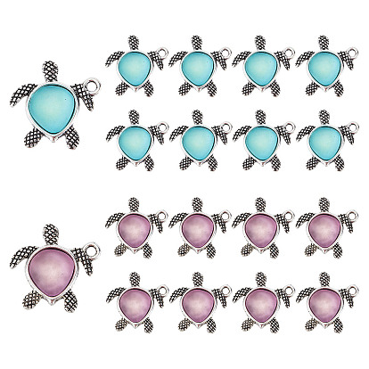 20Pcs 2 Colors Tibetan Style Alloy Pendants, with Imitation Acrylic Rhinestone Cabochons, Turtle