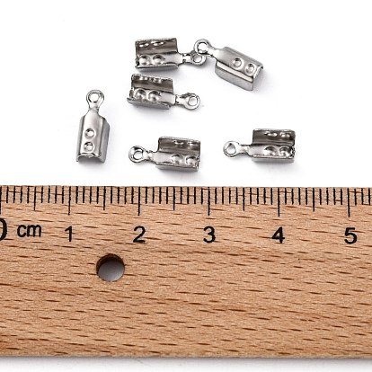 201 Stainless Steel Fold Over Crimp Cord Ends, 10.5x4.5x4mm, Hole: 1mm