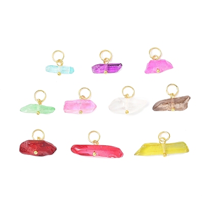 Подвески из окрашенного натурального кварцевого кристалла, с 304 кольцами из нержавеющей стали, разноцветные