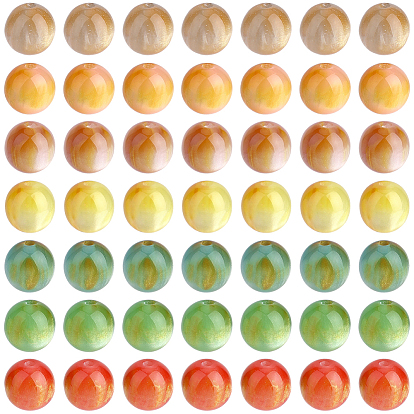 7 Цвета прозрачных смоляных бусин, круглые, два тона, с блеском порошок