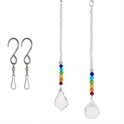 Crystal Suncatcher Prism Ball, Chakra Pendant Sphere Feng Shui Decoration, Window Chandelier Hanging Ornament, with Stainless Steel Swivel Hooks Clips and Velvet Bags