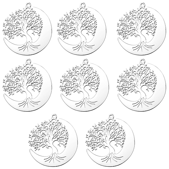 8 шт. 304 подвески из нержавеющей стали, Луна с оберегом «Древо жизни», лазерная резка