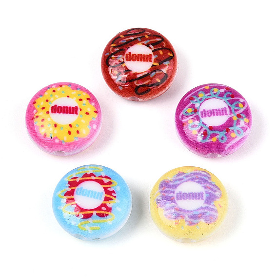 Печатные непрозрачные акриловые бусины, плоский круг со словом пончик