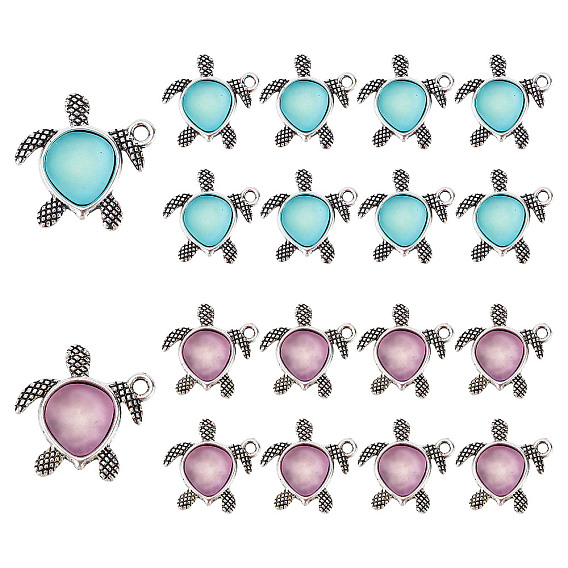 20Pcs 2 Colors Tibetan Style Alloy Pendants, with Imitation Acrylic Rhinestone Cabochons, Turtle