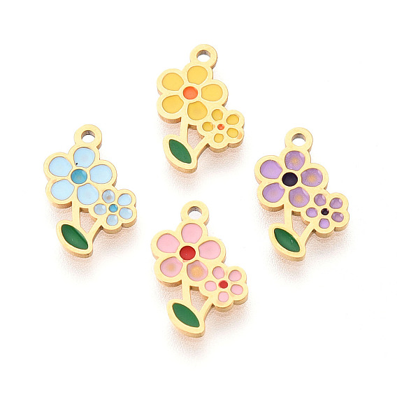 304 из нержавеющей стали шармы эмали, цветочный шарм, ионное покрытие (ip), реальный 14 k позолоченный