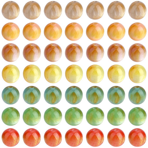 7 Perles de résine transparentes de couleur, ronde, deux tons, avec de la poudre de paillettes