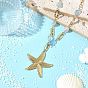 Summer Beach 304 Stainless Steel Starfish Pendant Natural Aquamarine & Lavender Amethyst Beaded Chain Necklaces for Women