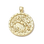 Brass Pendants, Flat Round with Horse & Flower & Star Charms, Long-Lasting Plated, Rack Plating, Lead Free & Cadmium Free