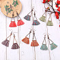 Alloy Dangle Earrings, with Yarn Tassel, Hollow Triangle, Red Copper