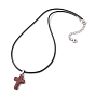 Natural Mixed Gemstone Cross Pendant Necklaces, with Imitation Leather Cords