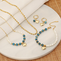 Natural Apatite Beads Necklaces & Bracelets & Earrings Set, 304 Stainless Steel Jewerly Set