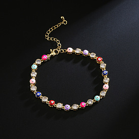 Exquisite Devil's Eye Bracelet with Copper Plating, Gold Inlay and Zircon Stone Embellishment for Women