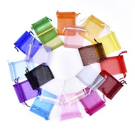 Organza Bags, Rectangle, Mixed Color, 9x7cm