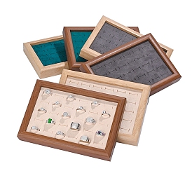 Rectangle Wood Jewelry Display Trays, Covered with Velvet, 18 Grids Tray Jewelry Storage Holder