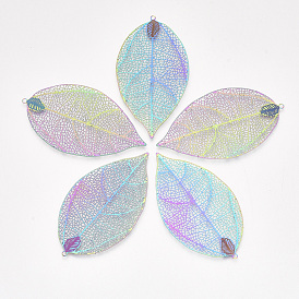 Ion Plating(IP) 304 Stainless Steel Filigree Big Pendants, Etched Metal Embellishments, Leaf