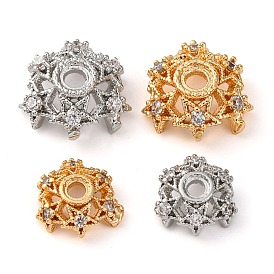 Brass Micro Pave Clear Cubic Zirconia Bead Caps, Flower