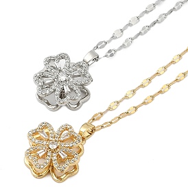 Латунные микропаве прозрачные кубические цирконии вращающиеся ожерелья с подвеской в виде клевера, 304 ожерелья-цепочки из нержавеющей стали
